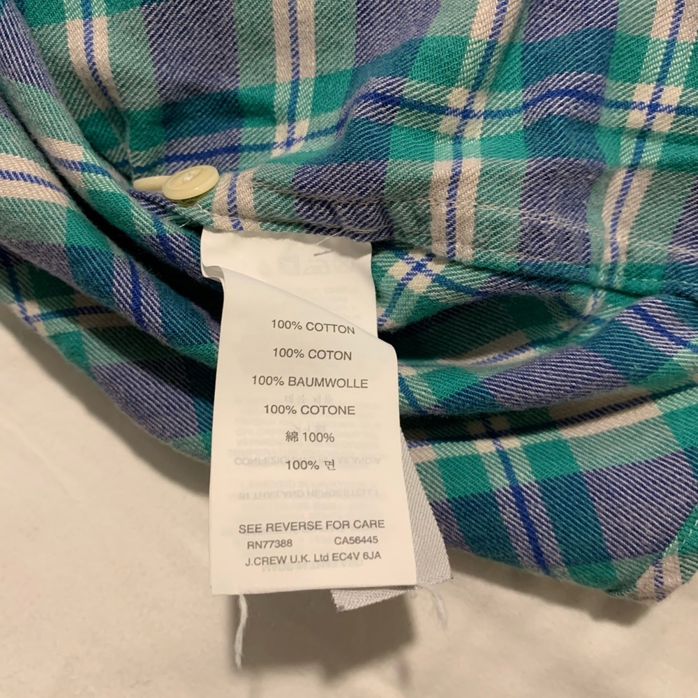 J. Crew Teal and Blue Plaid Shirt 100% cotton - Picture 3 of 3